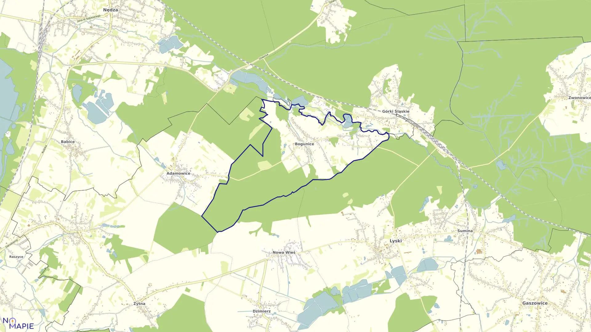 Mapa obrębu BOGUNICE w gminie Lyski