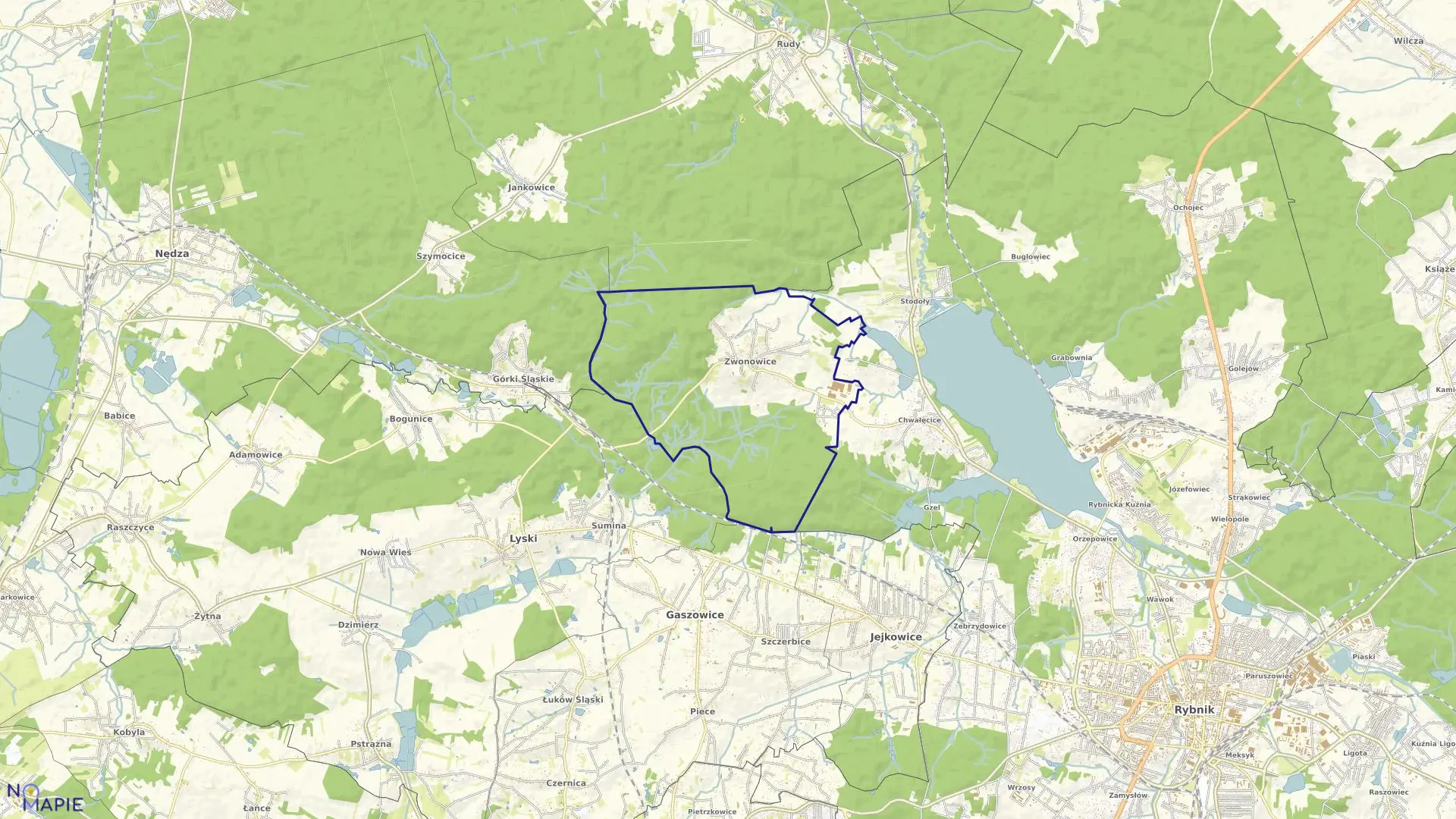 Mapa obrębu ZWONOWICE w gminie Lyski